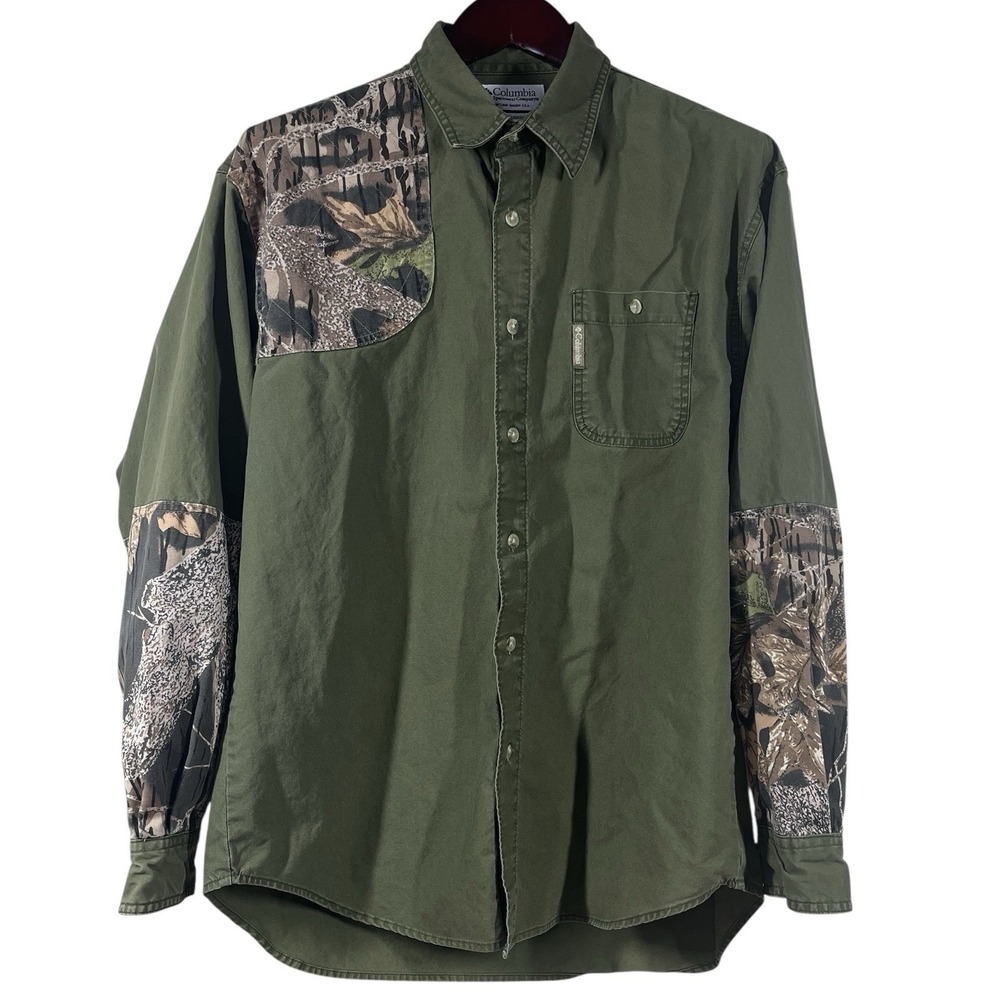 VTG Columbia Hunting Shooting Shirt Mens M Cotton Canvas Button Up Camo Panels
